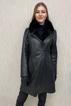 Дубленка женская из натуральной овчины с воротником, отделка песец