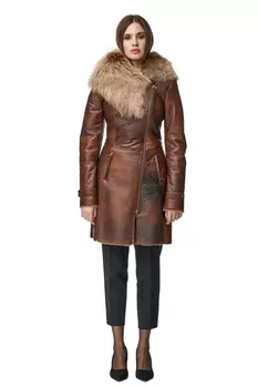Дубленка женская из натуральной овчины с воротником, отделка тоскана