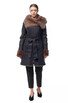 Дубленка женская из натуральной овчины с воротником, отделка тоскана