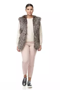 Меховой жилет женский из чернобурки без воротника