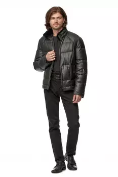 Мужская кожаная куртка из эко-кожи с воротником, отделка кролик
