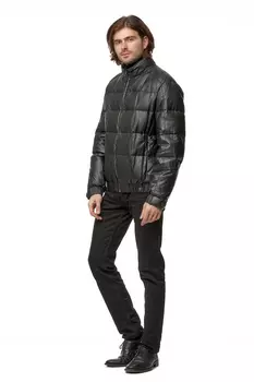 Мужская кожаная куртка из эко-кожи с воротником, отделка кролик