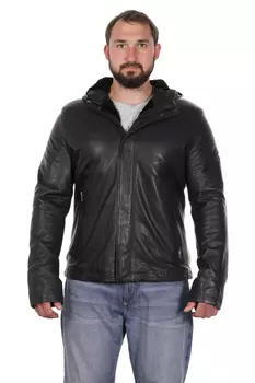 Мужская кожаная куртка из натуральной кожи на меху с капюшоном