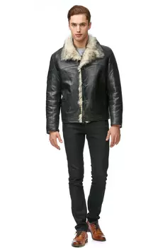 Мужская кожаная куртка из натуральной кожи на меху с воротником