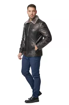 Мужская кожаная куртка из натуральной кожи на меху с воротником