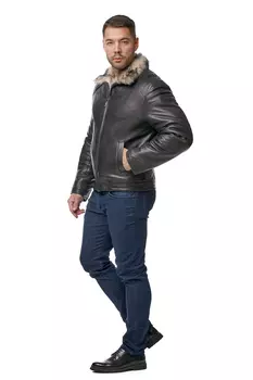 Мужская кожаная куртка из натуральной кожи на меху с воротником