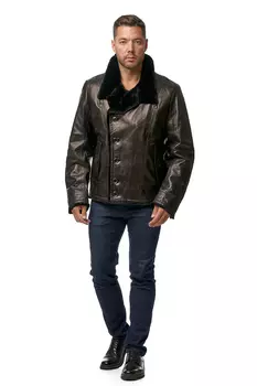 Мужская кожаная куртка из натуральной кожи на меху с воротником