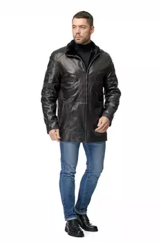 Мужская кожаная куртка из натуральной кожи на меху с воротником