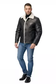 Мужская кожаная куртка из натуральной кожи на меху с воротником