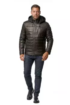 Мужская кожаная куртка из натуральной кожи с капюшоном