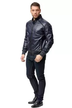 Мужская кожаная куртка из натуральной кожи с воротником
