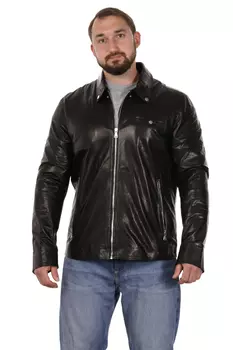 Мужская кожаная куртка из натуральной кожи с воротником