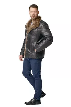 Мужская кожаная куртка из натуральной кожи с воротником, отделка енот