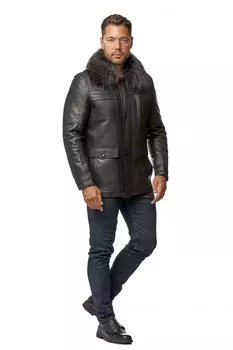Мужская кожаная куртка из натуральной кожи с воротником, отделка енот