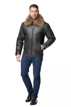 Мужская кожаная куртка из натуральной кожи с воротником, отделка енот
