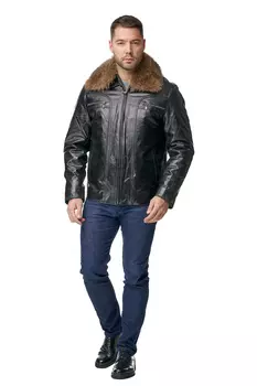 Мужская кожаная куртка из натуральной кожи с воротником, отделка енот