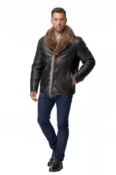 Мужская кожаная куртка из натуральной кожи с воротником, отделка енот