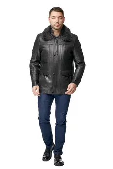 Мужская кожаная куртка из натуральной кожи с воротником, отделка енот