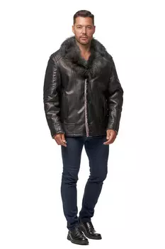 Мужская кожаная куртка из натуральной кожи с воротником, отделка енот