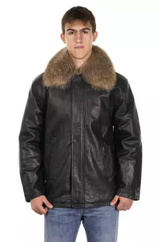 Мужская кожаная куртка из натуральной кожи с воротником, отделка енот