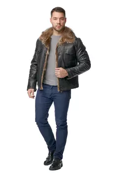 Мужская кожаная куртка из натуральной кожи с воротником, отделка енот
