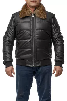 Мужская кожаная куртка из натуральной кожи с воротником, отделка енот