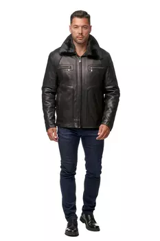 Мужская кожаная куртка из натуральной кожи с воротником, отделка норка