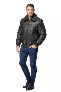 Мужская кожаная куртка из натуральной кожи с воротником, отделка норка