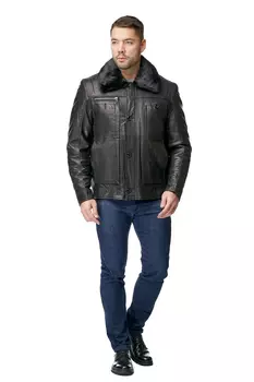 Мужская кожаная куртка из натуральной кожи с воротником, отделка норка