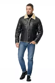 Мужская кожаная куртка из натуральной кожи с воротником, отделка овчина