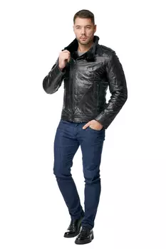 Мужская кожаная куртка из натуральной кожи с воротником, отделка овчина