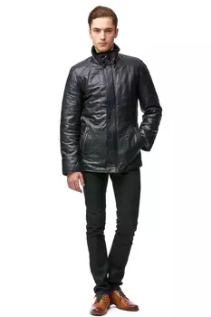 Мужская кожаная куртка из натуральной кожи с воротником, отделка овчина