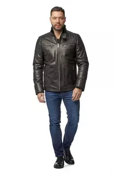 Мужская кожаная куртка из натуральной кожи с воротником, отделка овчина