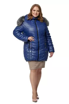 Пуховик женский из текстиля с капюшоном, отделка искусственный мех