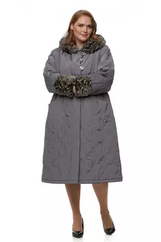 Пуховик женский из текстиля с капюшоном, отделка искусственный мех