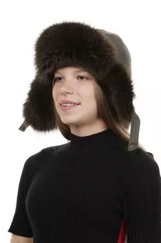 Шапка женская из натуральной кожи с песцом