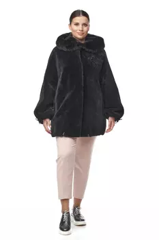 Шуба из астрагана с капюшоном, отделка норка