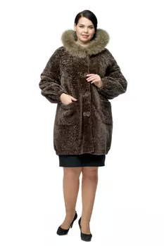 Шуба из астрагана с капюшоном, отделка песец