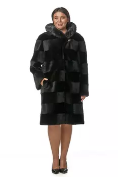 Шуба из бобра с капюшоном, отделка норка