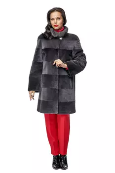 Шуба из бобра с воротником, отделка норка