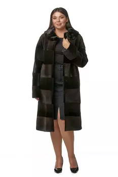 Шуба из бобра с воротником, отделка норка