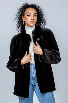 Шуба из бобра с воротником, отделка норка