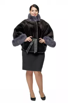 Шуба из бобра с воротником, отделка песец