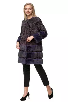 Шуба из каракуля без воротника, отделка норка