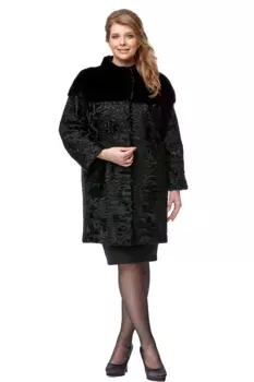 Шуба из каракуля с воротником, отделка норка