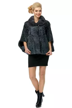 Шуба из каракуля с воротником, отделка норка