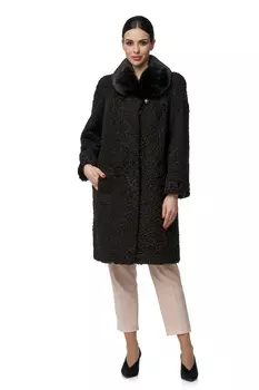 Шуба из каракуля с воротником, отделка норка