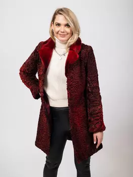 Шуба из каракуля с воротником, отделка норка