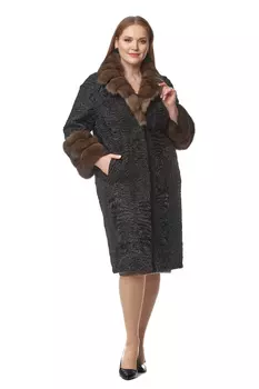 Шуба из каракуля с воротником, отделка соболь