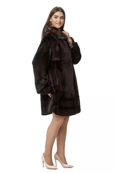 Шуба из кролика с капюшоном, отделка норка